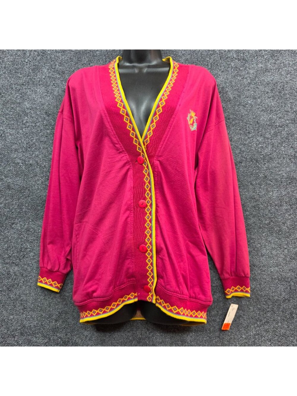 Vintage 90s Vanderbilt Cottagecore Cardigan M Pink Vibrant Retro Granny Prairie